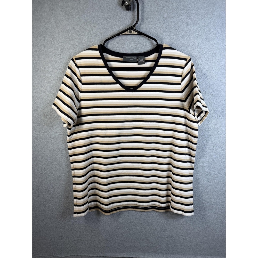Relativity Shirt Womens 1X Multicolor Stripe V Neck Short Sleeve Casual Top